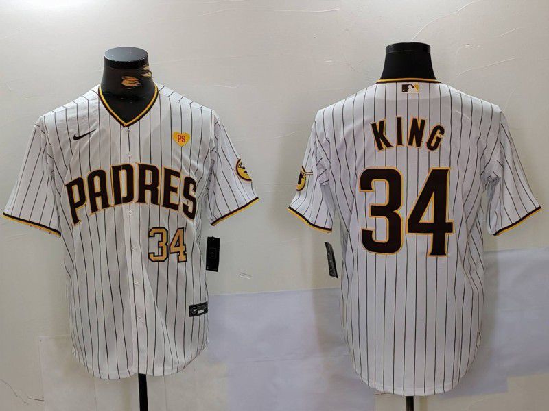 Men San Diego Padres #34 King White stripe Game 2024 Nike MLB Jersey style 5